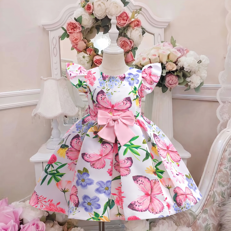 Polyester Cotton Printing  Bow Sleeveless Midi Dresses - image 1
