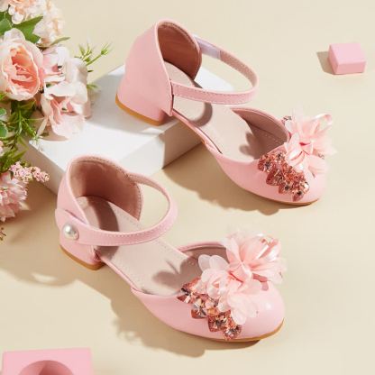Solid Rosette Square Toe Mary Janes - Pink - 22cm - image 1