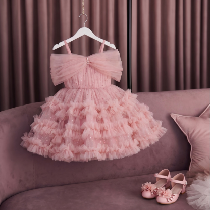 Mesh Split Joint Sleeveless Midi Dresses - Pink - 8Y - image 1