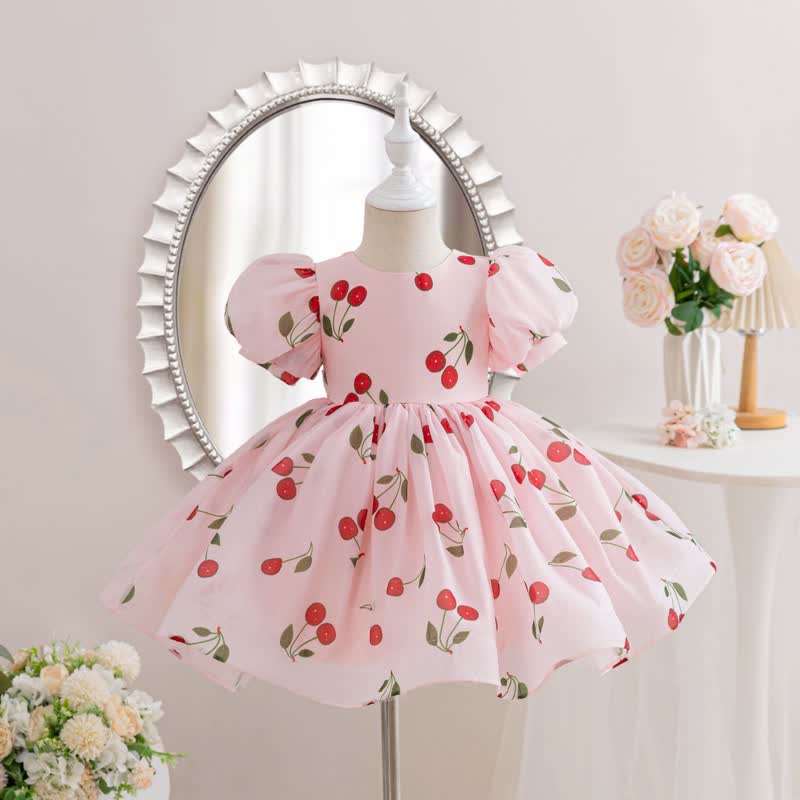 Organza Printing Short Sleeve Midi Dresses - Pink - 6-7Y - image 1