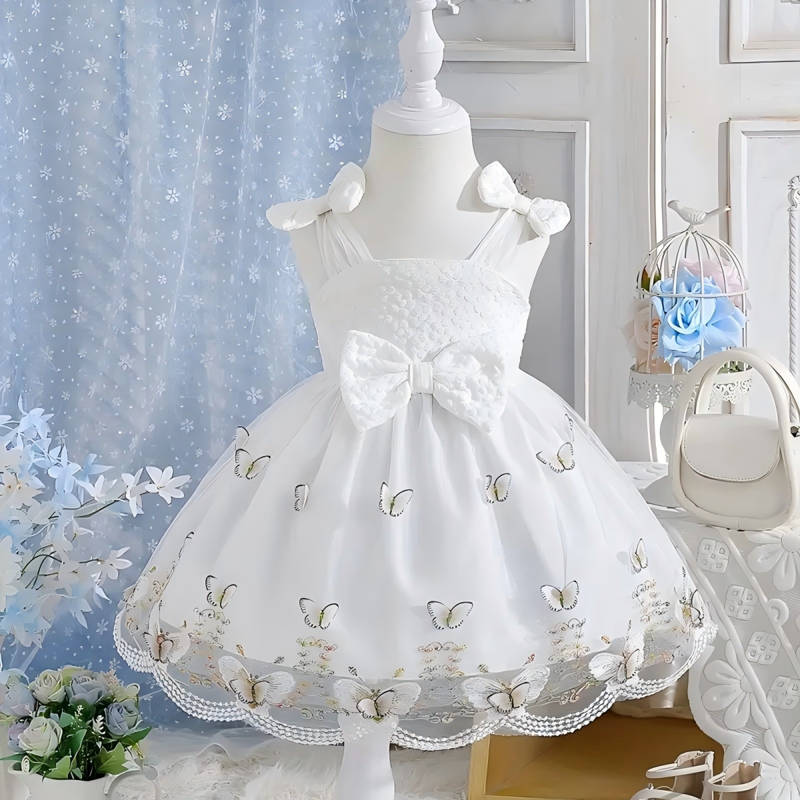 Mesh Bow Sleeveless Midi Dresses - White - 10Y - image 1