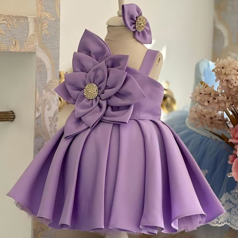 Satin Rosette Sleeveless Midi Dresses - Purple - 15-16Y - image 1
