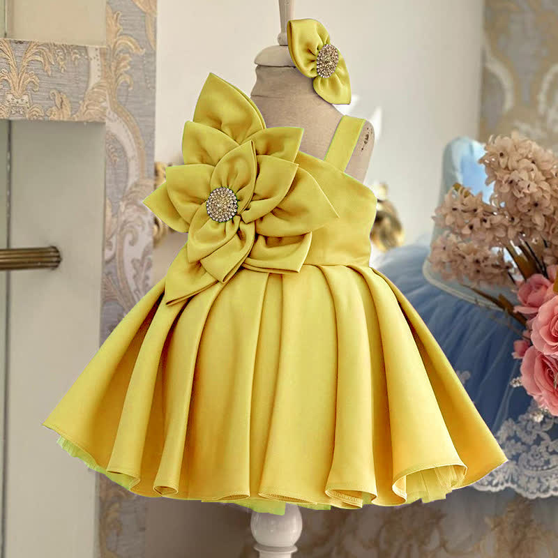 Satin Rosette Sleeveless Midi Dresses - Yellow - 15-16Y - image 6
