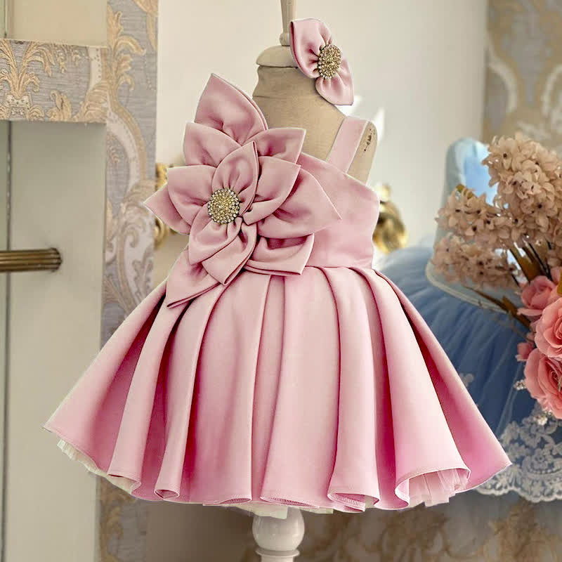 Satin Rosette Sleeveless Midi Dresses - Pink - 15-16Y - image 4