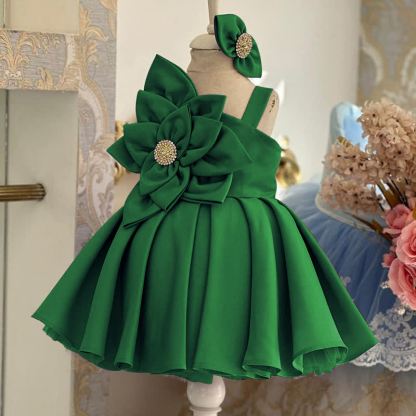 Satin Rosette Sleeveless Midi Dresses - Green - 15-16Y - image 7