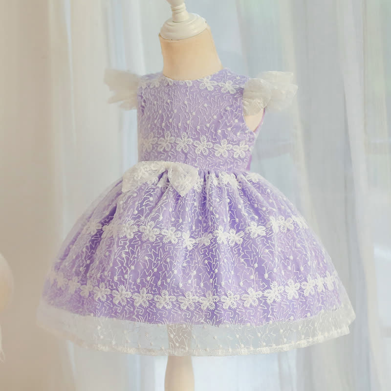 Lace Bow Cap Sleeve Midi Dresses - Purple - 9-10Y - image 1