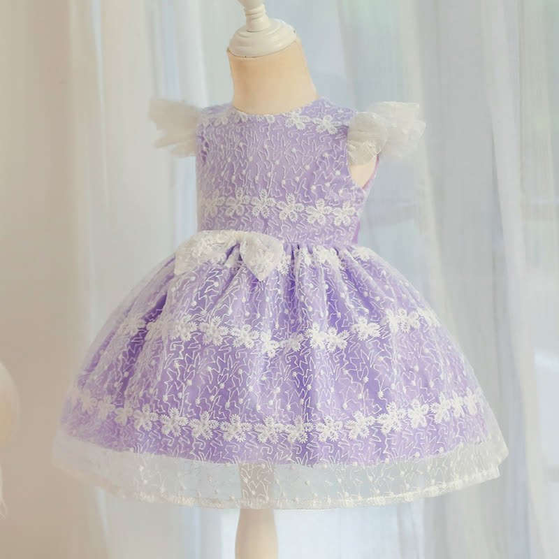 Lace Bow Cap Sleeve Midi Dresses - Purple - 9-10Y - image 1