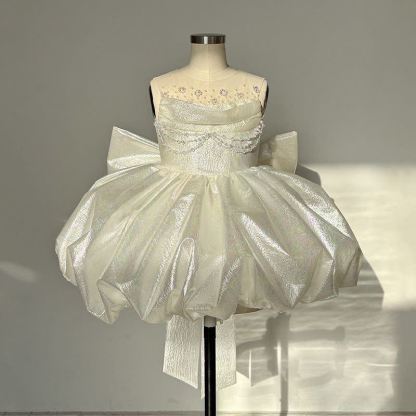 Chemical Fiber Blend Bow Sleeveless Midi Dresses - White - 9-11Y - image 1