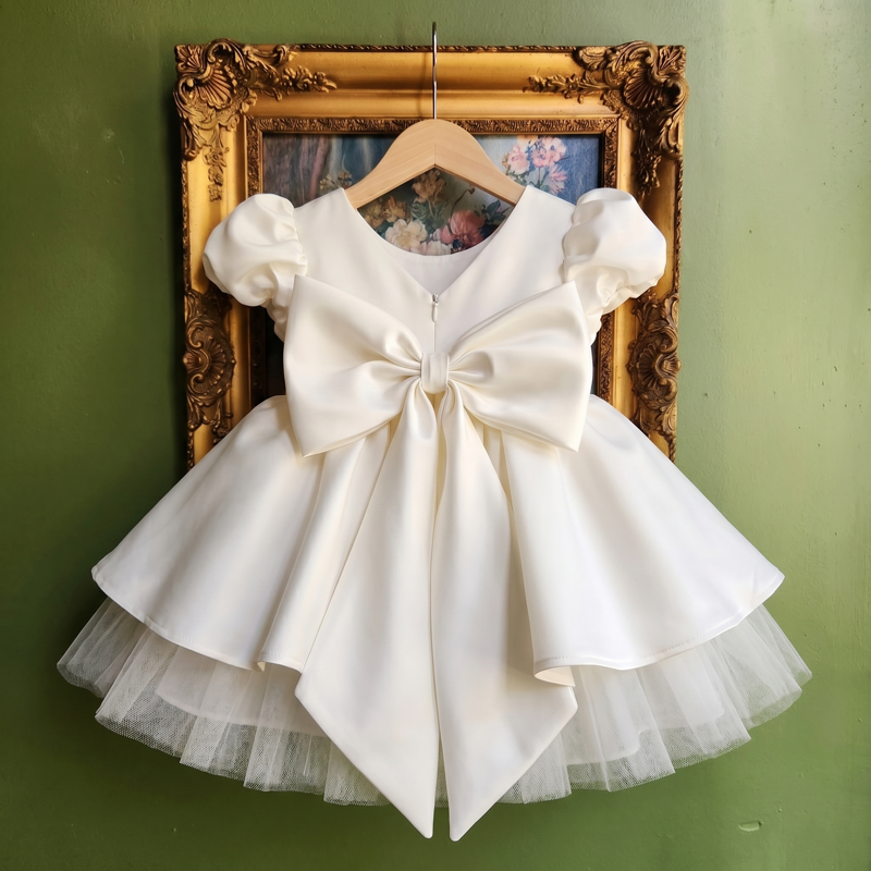 Satin Bow Short Sleeve Midi Dresses - image 6