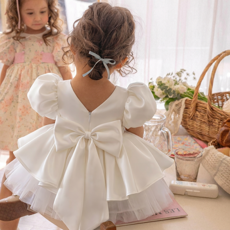 Satin Bow Short Sleeve Midi Dresses - image 5
