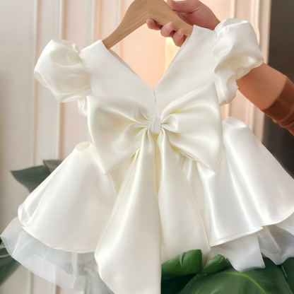 Satin Bow Short Sleeve Midi Dresses - image 9