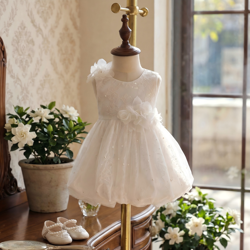 Lace Rosette Sleeveless Midi Dresses - White - 15-16Y - image 1