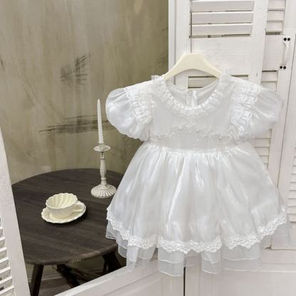 Organza Lace Edge Short Sleeve Midi Dresses - image 2