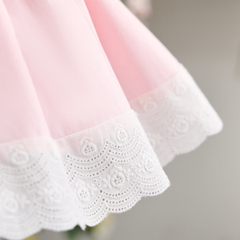 100% Cotton Bow Stitching Lace Short Sleeve Short Dresses - image 12