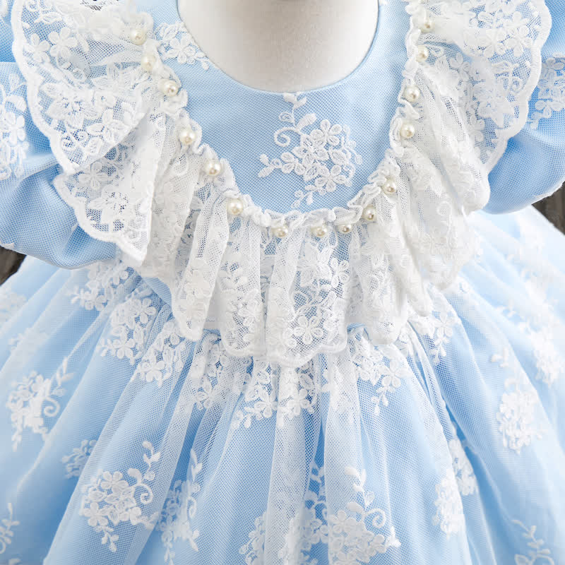 Satin & Mesh Pearl Lace Edge Short Sleeve Midi Dresses - image 13