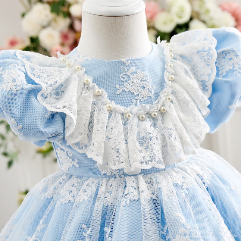 Satin & Mesh Pearl Lace Edge Short Sleeve Midi Dresses - image 12