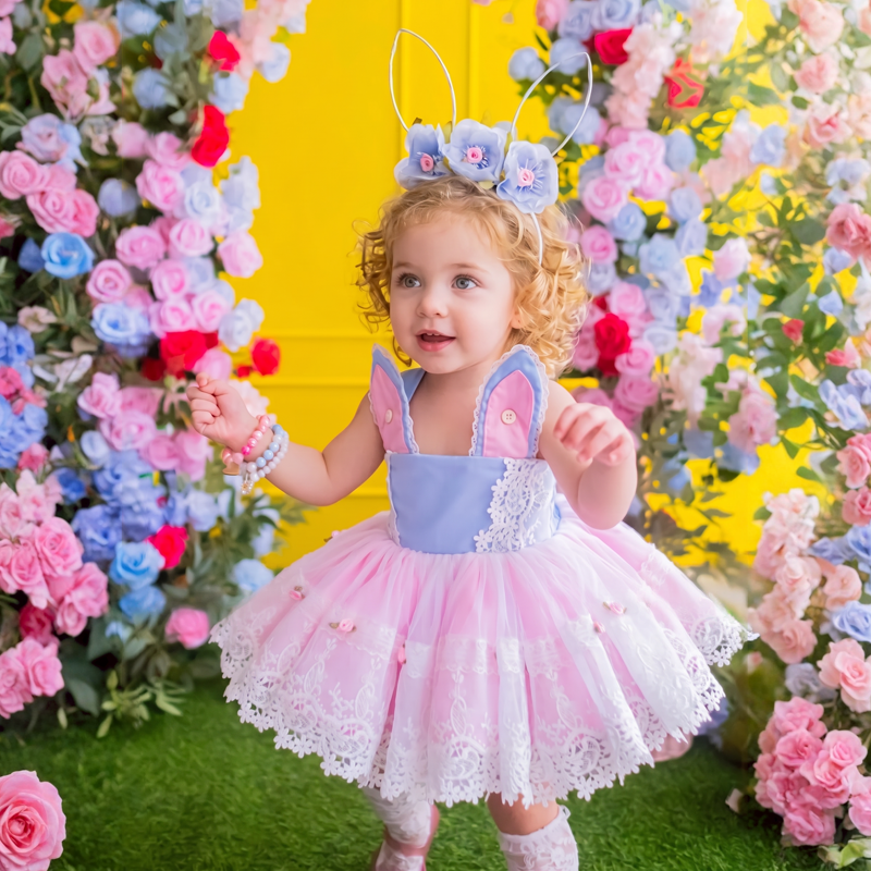 100% Cotton Stitching Lace Sleeveless Short Dresses - Light Pink - 4Y - image 1