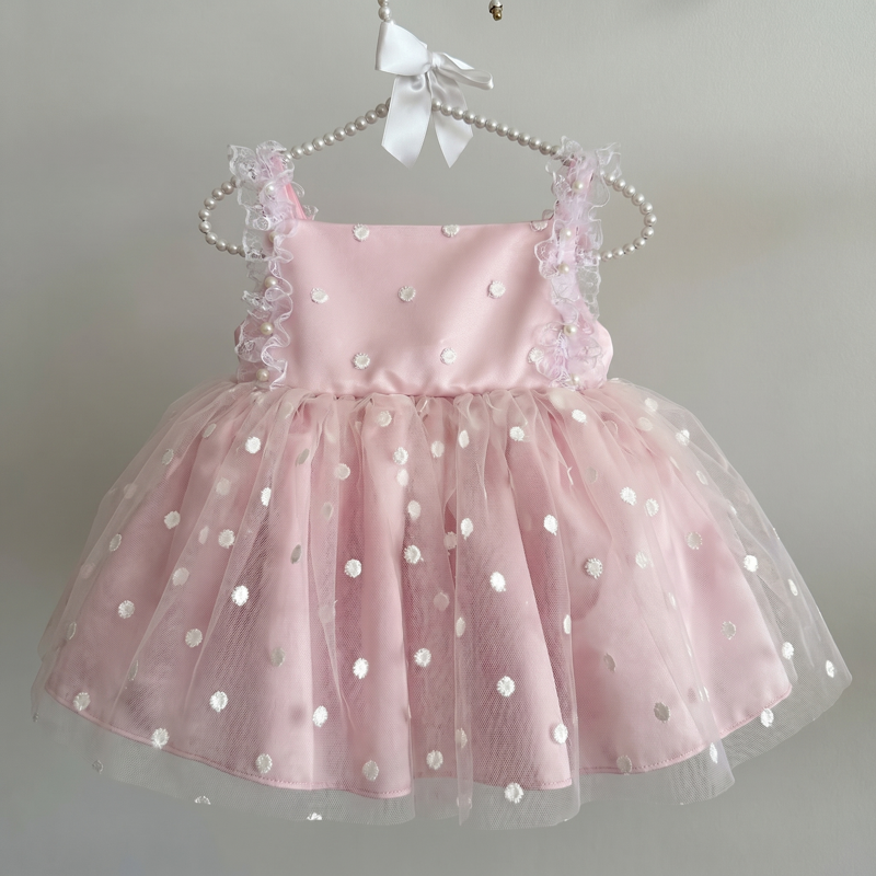 100% Cotton Bow Sleeveless Short Dresses - Pink - 4Y - image 1