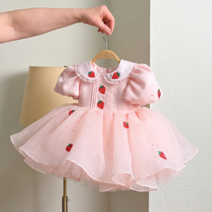 Organza Short Sleeve Short Dresses - Light Pink - 4Y - image 1