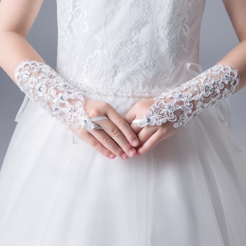 Solid Sequins Gloves - White - One size - image 2