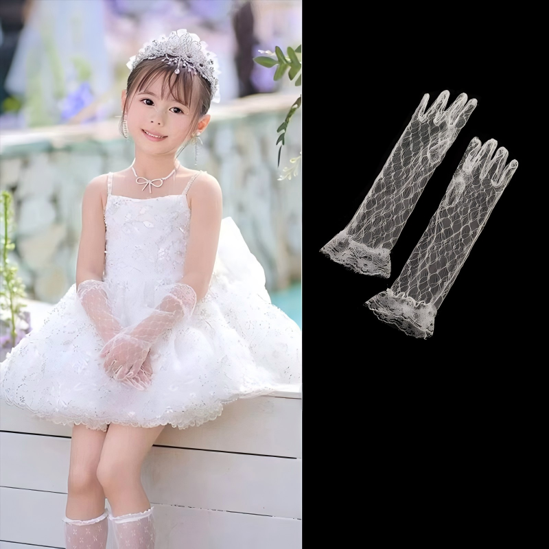Solid With Bow Gloves - No-rhinestone style - Children-28cm - image 6