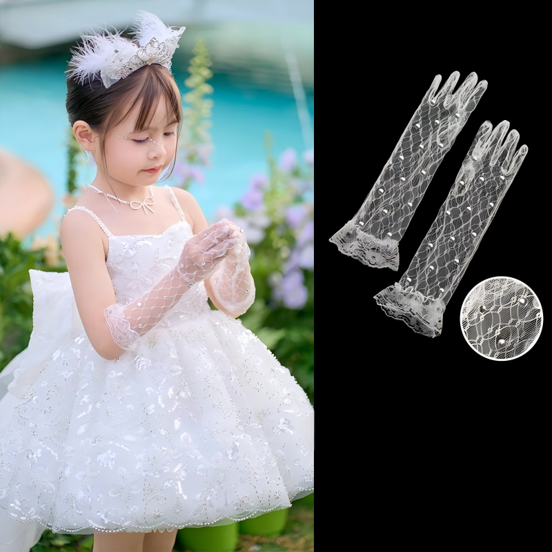 Solid With Bow Gloves - Rhinestone style - Children-28cm - image 1