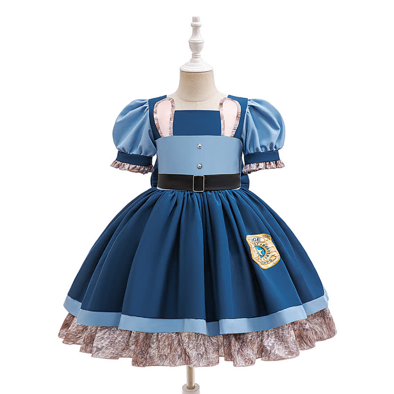 Satin Tiered Short Sleeve Midi Dresses - Blue - 8Y - image 1