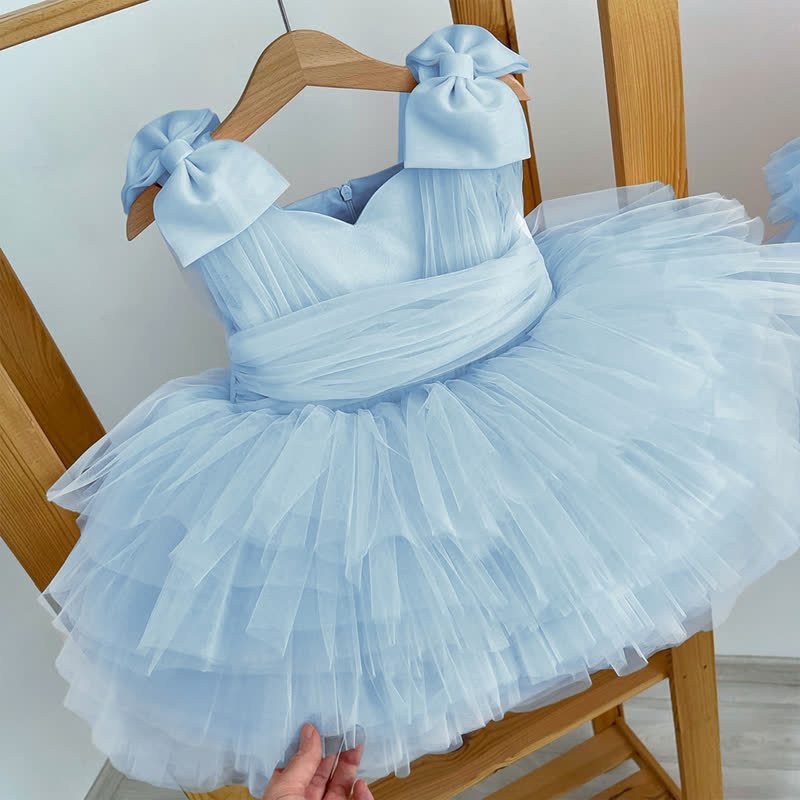 Mesh Tiered Sleeveless Midi Dresses - Light Blue - 4Y - image 5