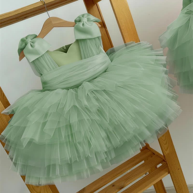 Mesh Tiered Sleeveless Midi Dresses - Light Green - 4Y - image 8
