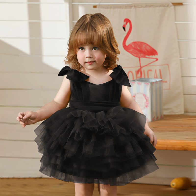 Mesh Tiered Sleeveless Midi Dresses - Black - 4Y - image 10