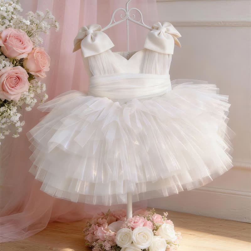 Mesh Tiered Sleeveless Midi Dresses - White - 4Y - image 13