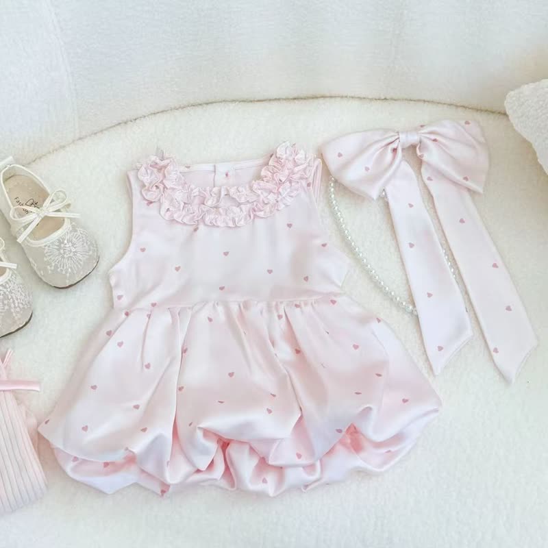 Satin Bow Backless Sleeveless Short Dresses - Light Pink - 6-7Y - image 1