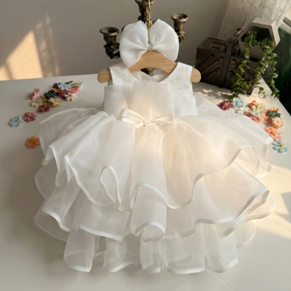Organza Bow Sleeveless Midi Dresses - White - 13-14Y - image 1