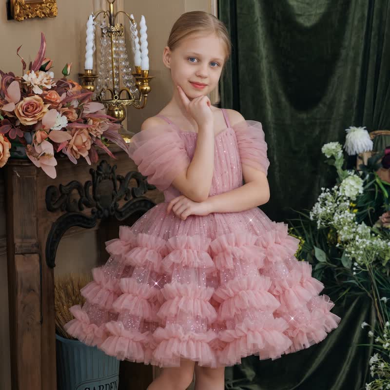 Mesh Split Joint Sleeveless Midi Dresses - Pink - 8Y - image 1