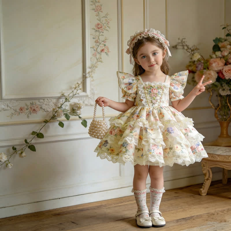 Polyester Cotton Lace Edge Short Sleeve Short Dresses - image 8