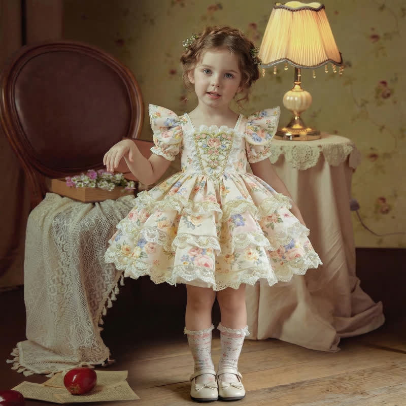 Polyester Cotton Lace Edge Short Sleeve Short Dresses - image 3