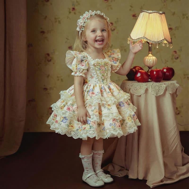 Polyester Cotton Lace Edge Short Sleeve Short Dresses - image 2