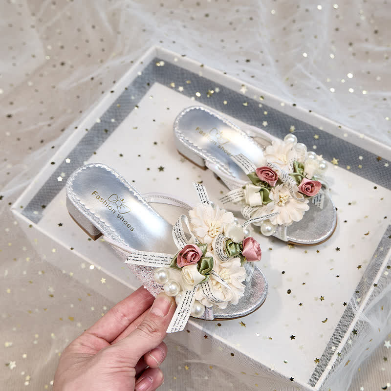 Solid Rosette Open Toe Slippers - Silver - 22CM - image 10