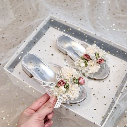 Solid Rosette Open Toe Slippers - Silver - 22CM - image 10