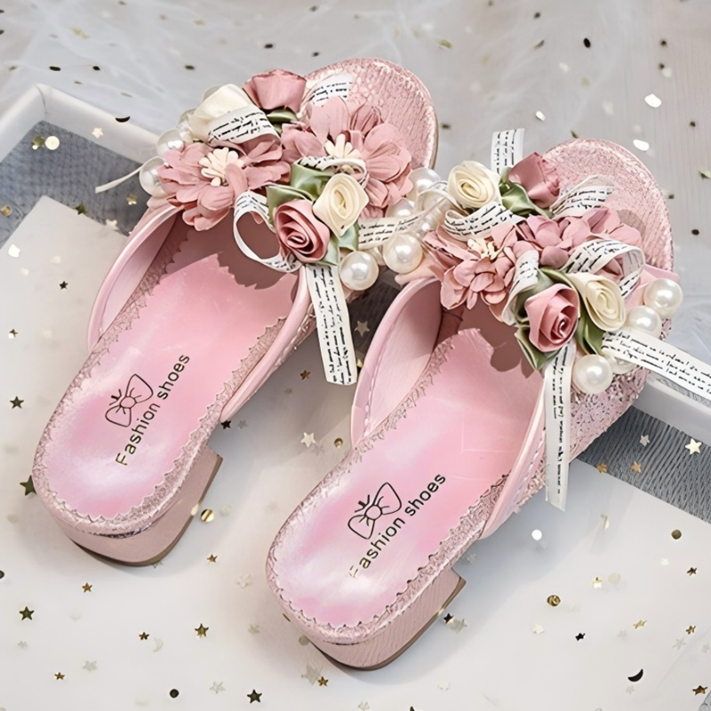Solid Rosette Open Toe Slippers - Pink - 22CM - image 2