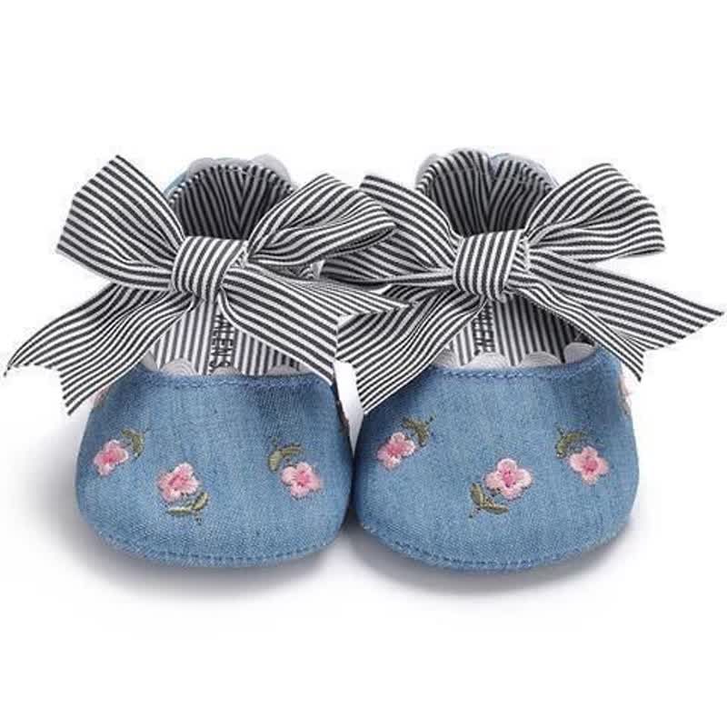 Floral Bow Round Toe Flats  - Sky Blue - 12-18M - image 4