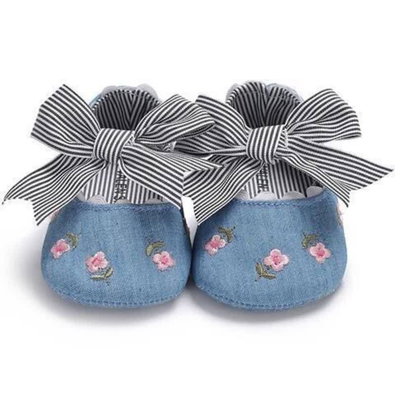 Floral Bow Round Toe Flats  - Sky Blue - 12-18M - image 4