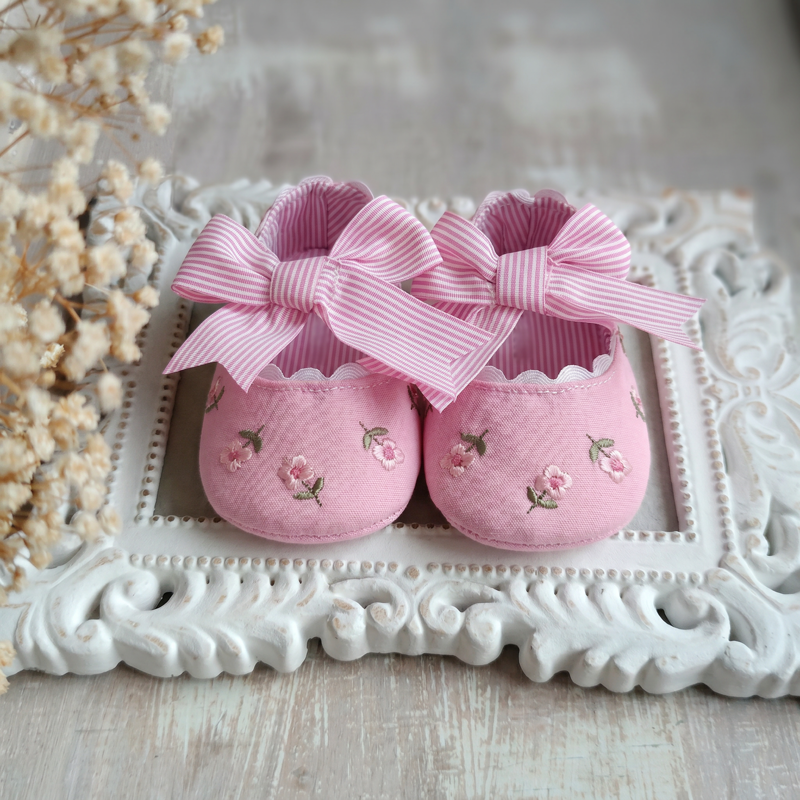 Floral Bow Round Toe Flats  - Pink - 12-18M - image 1