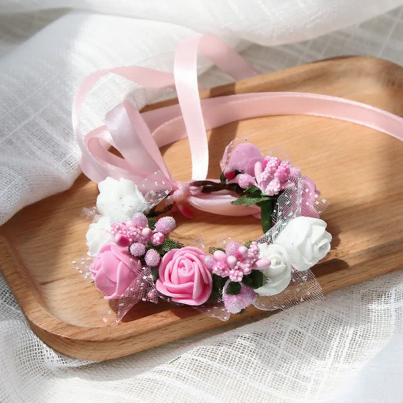Solid Rosette Wrist Corsage - Pinkish White - 17CM - image 4