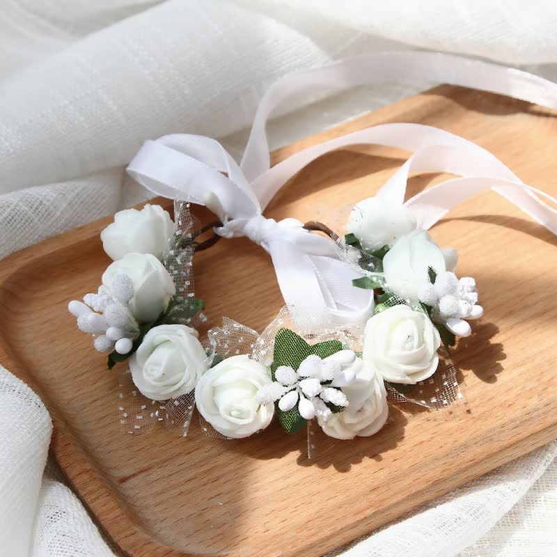 Solid Rosette Wrist Corsage - Pure White - 17CM - image 3