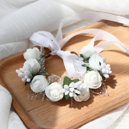 Solid Rosette Wrist Corsage - Pure White - 17CM - image 3