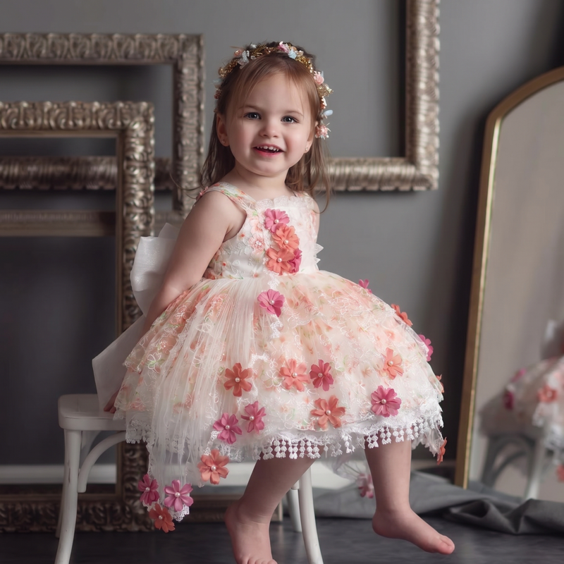 Mesh Rosette Lace Edge Sleeveless Midi Dresses - Light Pink - 9-10Y - image 1