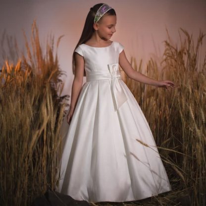 Satin Lace-up Cap Sleeve Maxi Dresses - Ivory - 11-12Y - image 3