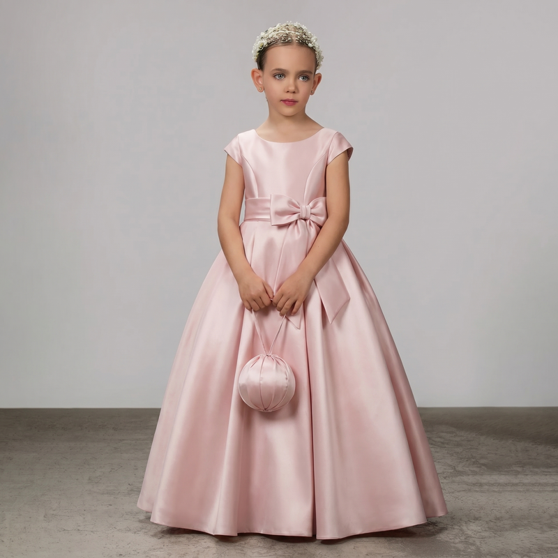 Satin Lace-up Cap Sleeve Maxi Dresses - Pink - 11-12Y - image 1