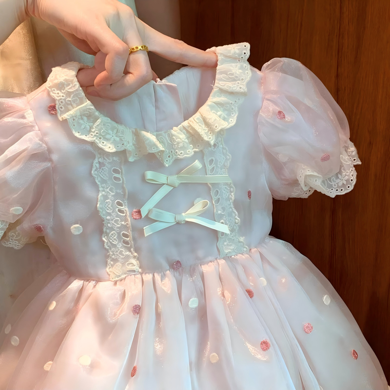 Organza Stitching Lace Short Sleeve Midi Dresses - image 7
